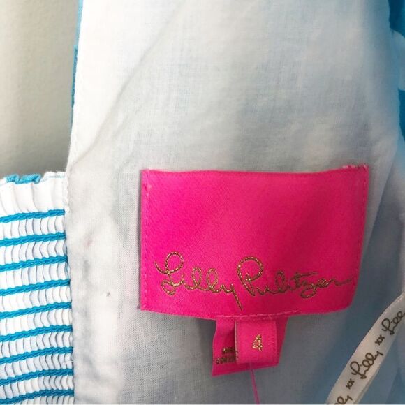 LILLY PULITZER | NEW Sarafina Turquoise Oasis Crinkle Gingham Top Women’s Size 4 - Picture 9 of 15